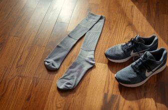 stylish-compression-socks-placed-with-running-shoes-for-foot-pain-relief.